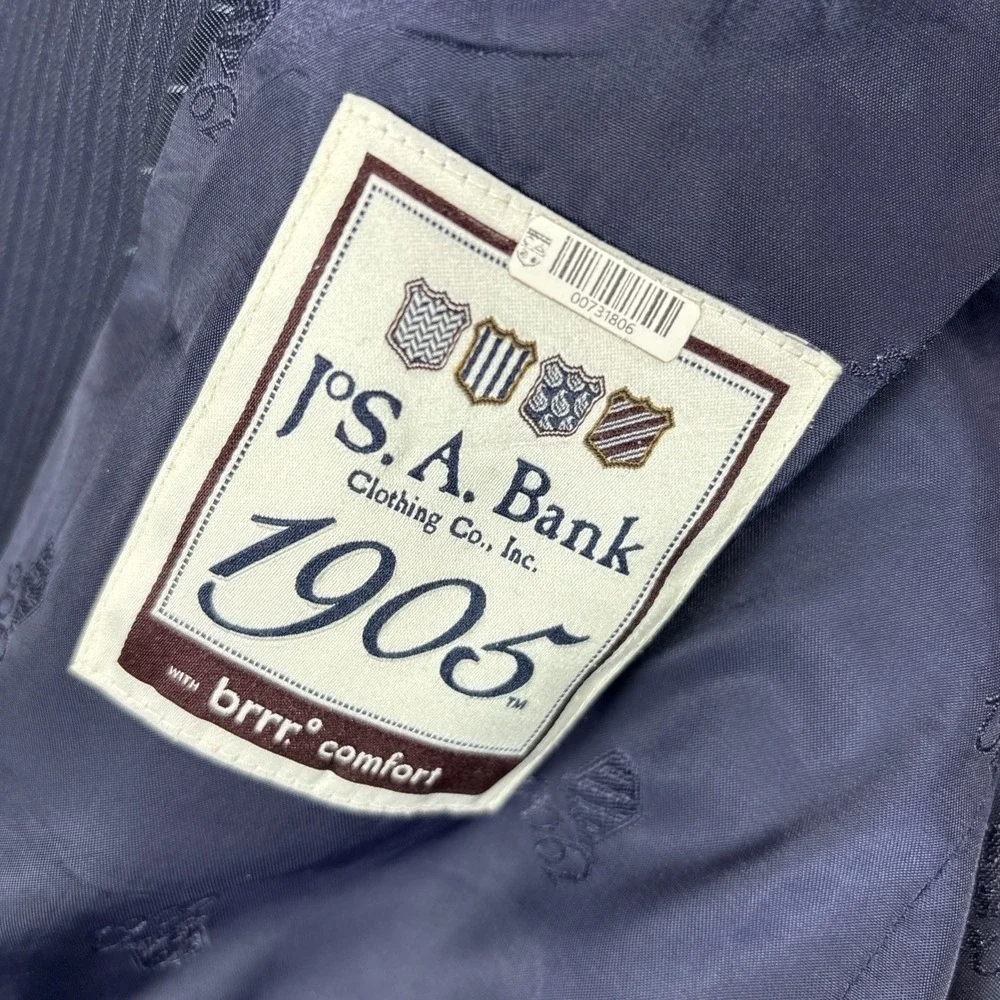 Jos A Bank 1905 Blazer Mens 44L Slim Fit‎ Navy Blue Wool Suit Jacket Sport Coat